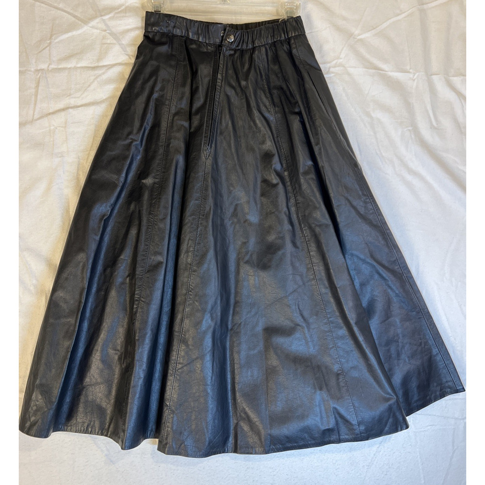 Jota U. Cueros Black A-line Leather Skirt Flowy Academia Goth Small Hand Made L‎